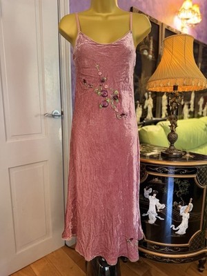 Betsey Johnson Kleid Slip Ultra Velvet P S Blumen Spitze getrimmt Vintage 90er rosa