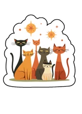Retro Cats Mid-Century Custom Vinyl Die Cut Sticker 3.5x2.5