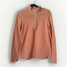 Patagonia Orange & White Stripe Active Base Layer 3/4 Zip Size Small