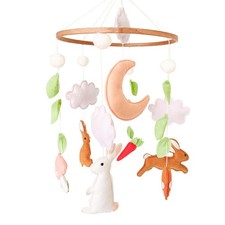 Baby Crib Mobile for Girls Boys, Woodland Nursery Decor, Bunny Cloud