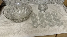 Jeannette Feather Pattern Punch Bowl Set With 11 Glasses -Bowl & Stand 1950s
