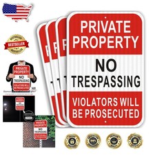 Heavy-Duty 18"x12" Aluminum Private Property Signs w/ High Reflectivity, 4-Pack