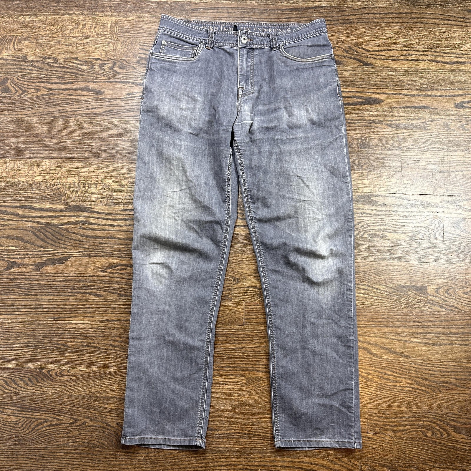 S 35x32 Gray Distressed Denim Whiskering Straight Hiking
