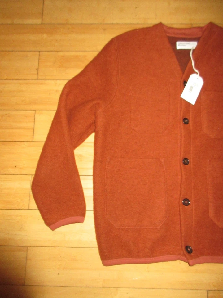 Nuevo con etiquetas Universal Works Lana Mezcla Polar Tareas Cárdigan Suéter - Naranja Quemado Med Foto 2 de 4