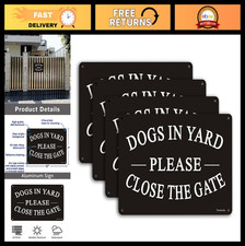 4 Pack Reflective Metal Dog Sign - Close the Gate - 10x7in Heavy Duty, Pre-Drill