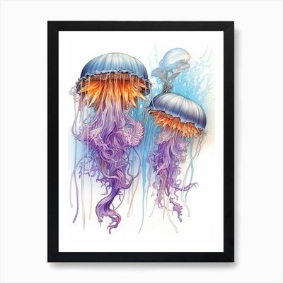 Upside Down Jellyfish Pencil Drawin Framed Wall Art Poster Canvas Print Picture