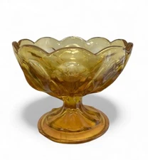 Vintage Anchor Hocking Fairfield Pattern Amber Glass Honey Gold Candy Compote