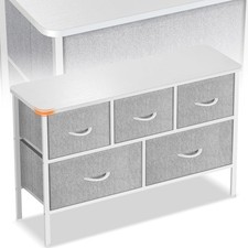 Curved Dresser for Bedroom with 5 Drawers 5 Storage Drawers Organizer Unit white