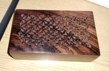 Vintage Hand Carved Wood Trinket Keepsake Jewelry Box Brass Inlay Made In India