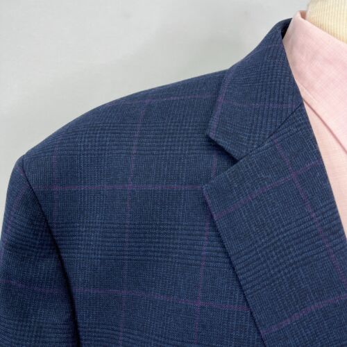 Jos A Bank 1905 Blazer Jacket 48L Blue Glen Check Tailored Fit Brrr Comfort - Picture 2 of 20