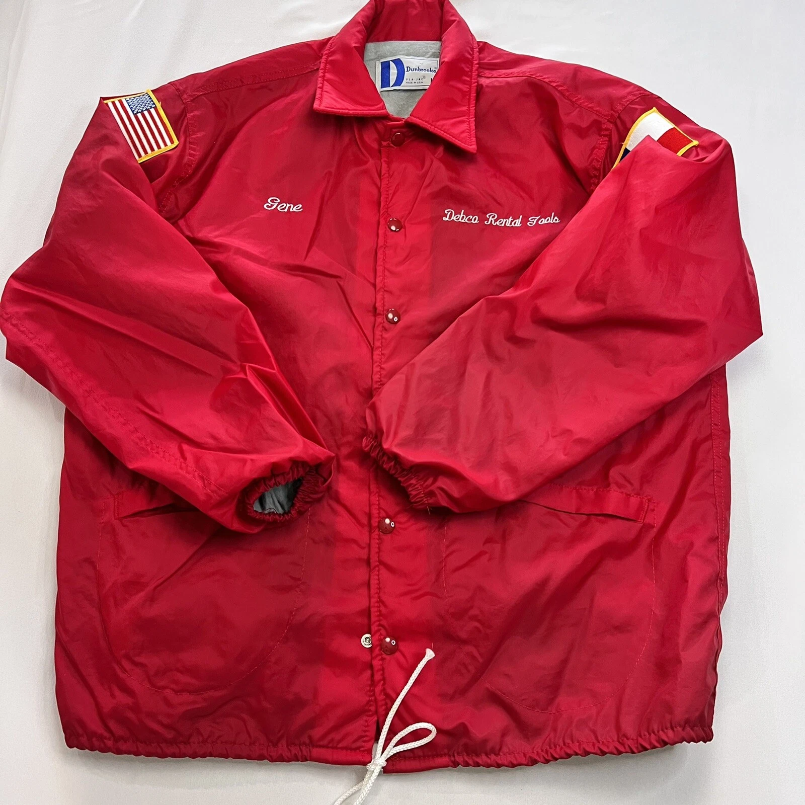 VTG Dunbrooke Nylon Windbreaker Lined Red Employee Debco Rental Tools LG USA