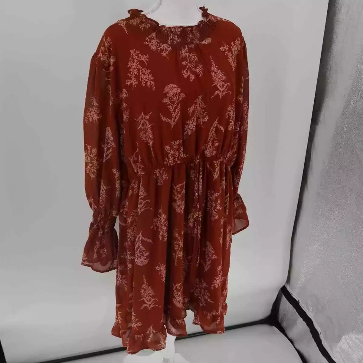 Shein Curve Brown Fall Floral Long Sleeve Dress Size 4XL