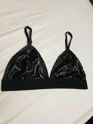 Black Faux Leather Triangular Bralette (Size Medium)