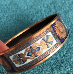Bracelet Vintage Signé Mickaela Frey - Émaux Sur Cuivre Style Égypte Antique, Diamètre 69 Mm