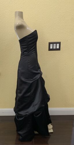 Jessica McClintock Bridal Size 6 Black Strapless Satin Ruched Maxi Dress - Picture 3 of 8