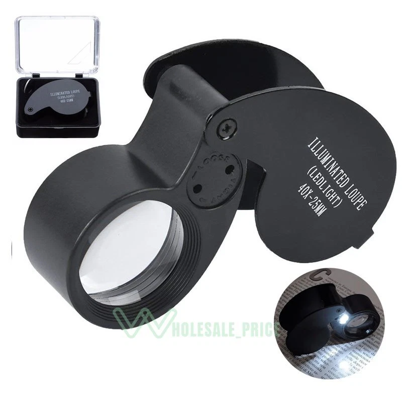 sensación fragmento Montañas climáticas 5/10x Lupa de joyería de 40x -25mm iluminada para joyero, con iluminación  LED | eBay