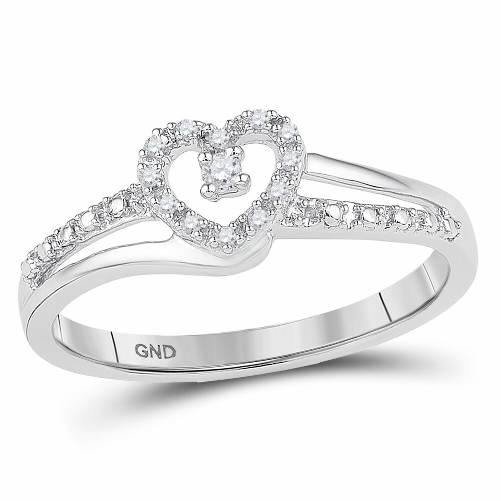 10k White Gold Womens Round Diamond Heart Promise Ring 1/20 Cttw