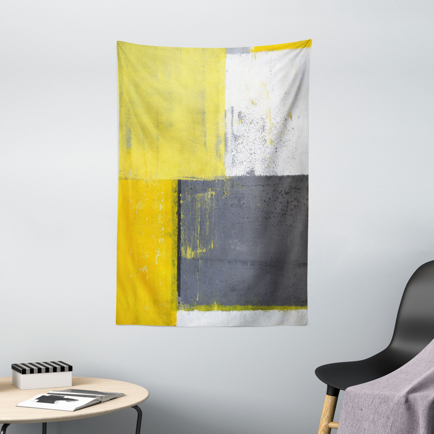 Abstract Tapestry Pale Yellow Squares Print Wall Hanging Decor