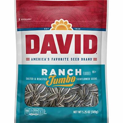DAVID Roasted and Salted Ranch Jumbo Sunflower Seeds, 5.25 oz, 12 Pack ...