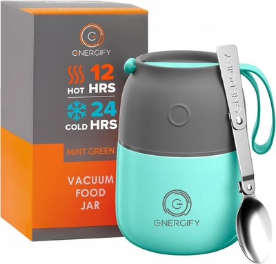 ENERGIFY Vacuum Insulated Food Jar Wide Mouth 12 Oz Soup Thermo With Folding - -