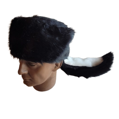 Skunk Hat Faux Fur & Tail Cap Warm Soft S-XL Size Mountain Men