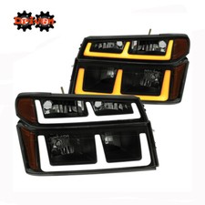 For 04-12 Chevy Colorado GMC Canyon Headlights +Turn Signal w/ DL U Smoked Black