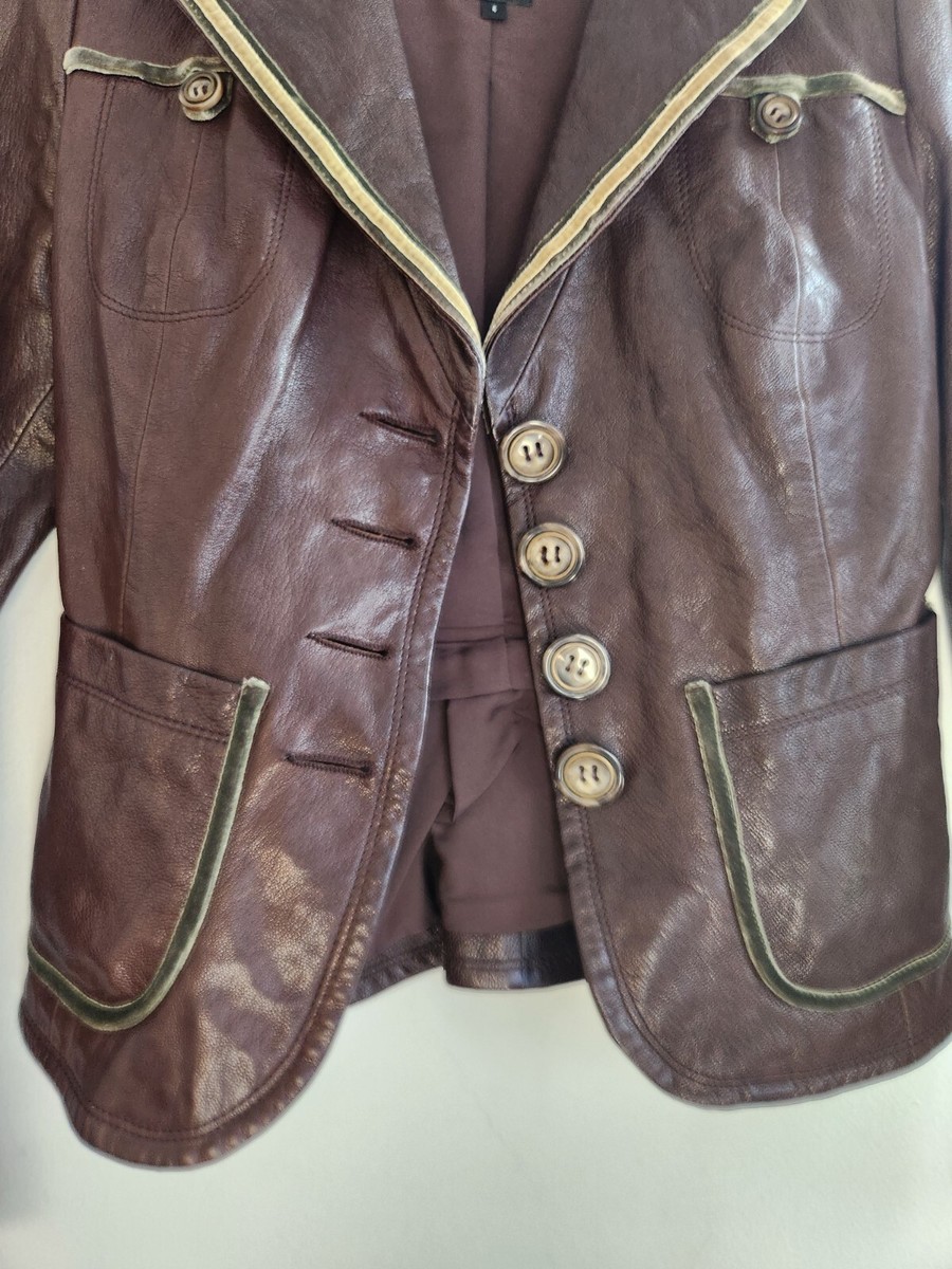 Emporio Armani Women Brown 100% Leather Button Up Jacket size EU