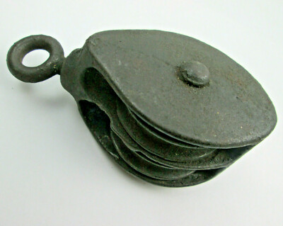Medium Metal Swivel Ring Double Pulley Block 4 11/16 x 2 1/4 wide x 1 7/8 thick