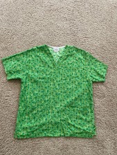 Size S Peaches Scrub Top Green Pinwheels 100 Cotton Medical Uniform