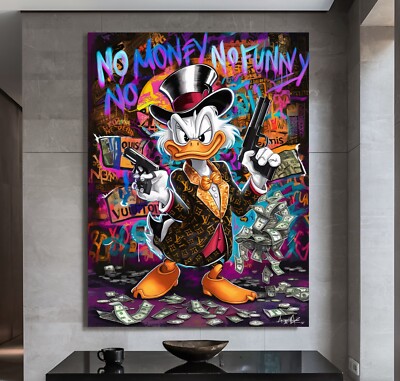 XL LEINWAND BILD ER BIS 160x120x5 DAGOBERT-DUCK NO-MONEY POP-ART LUXUS COMIC