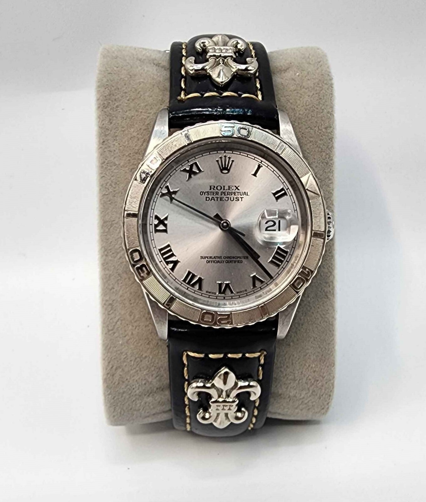 Rolex Oyster Perpetual Silver Leather Strap Chrome Hearts X Rolex