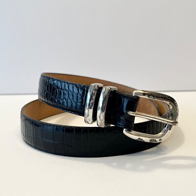 S/2 Vintage Brighton Leather Belts Sz XS/S Black and Brown Reptile Pattern Retro Brighton Museum Black Leather Belt With Lizard Pattern  main image 2