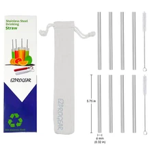 Ezprogear Stainless Steel Straws 5.75" Short 8mm (0.32") Wide Straw (8 Pack)