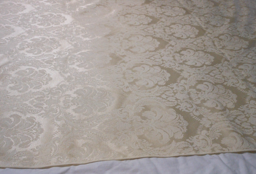 Vintage Ivory Brocade Tablecloth Floral Stitched Hem Oblong 100" Long x 58" Wide - Picture 6 of 16