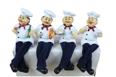Chef Figurine Set Of 4 Shelf Sitter Kitchen Cook Home Window /Decor Collection