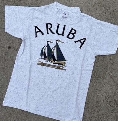 Vintage 90 s Aruba Caribbean Travel Shirt Single Stitch Men s Delta Weight Grey