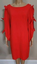 Vince Camuto Womens Dress Size Large Red Open Tie-Sleeve Cocktail Midi Shift
