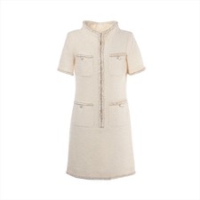 Chanel Coco Button P60 Nylon Dress 36 Ladies' White  P60363V45919 Tweed