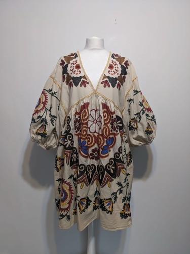 Zara Embroidered Romy Tunic Linen Blend Dress Size S Boho - Picture 4 of 11