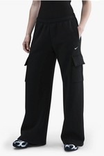 NIKE Phoenix Fleece Wide Leg Cargo Sweats Black  High Waist Women Girls Pockets