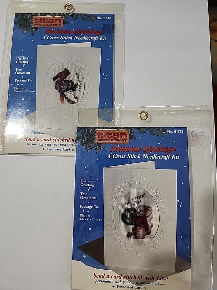 Vintage Christmas Cross Stitch Needlecraft Kit Cards Ornaments Picture Lot Of 2 - Image 2 of 4