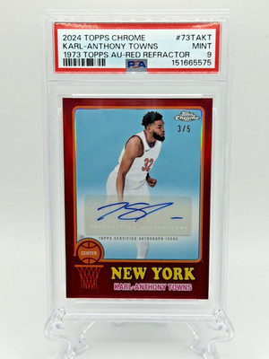 2024-25 Topps Chrome Karl-Anthony Towns Red Refractor Auto Knicks SSP #/5 PSA 9!