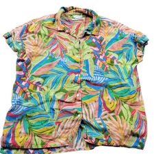 C&C California Shirt Womens Small 100% Linen Short Sleeve Button Front Floral