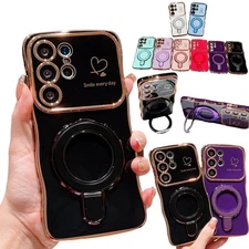 For Samsung Galaxy S22 S23 S24 S25 Ultra S25 FE Mag Safe Plated Case with Stand