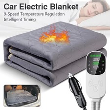 12V Electric Heated Car Blanket 9 Heat Levels Travel Camping Pad Winter Warm UK