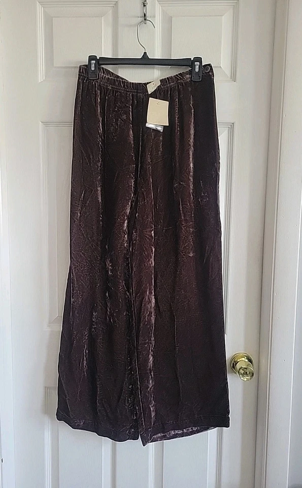 New J JILL Soft Velour Wide Leg Pants Velvet Made In Hong Kong Sz M Y2k  (2)