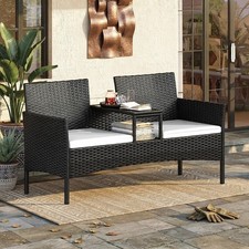 Luxurious Extra Wide 2 Seater Rattan Garden Sofa with Storage Table & Rain Cover