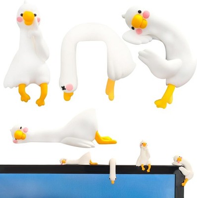 4 PCS Resin Goose Figurine Computer Monitor Decor,Cute Mini Goose Statues 
