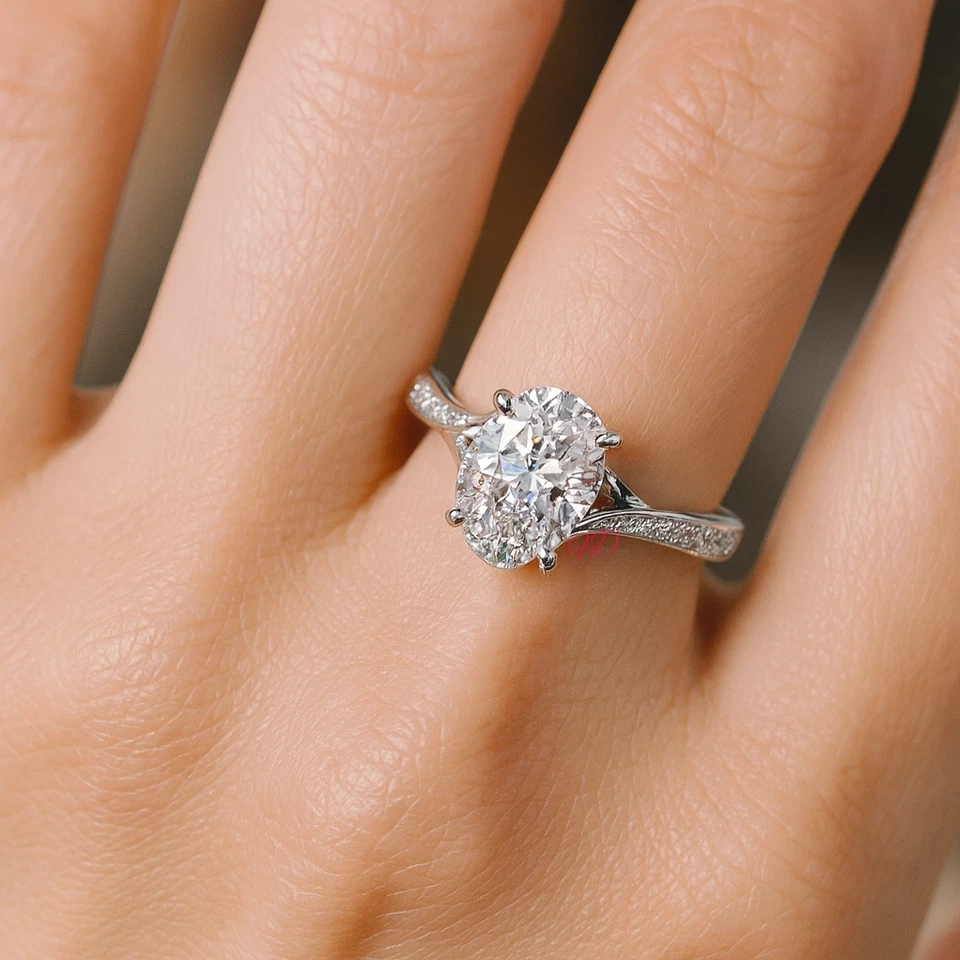 Gold Diamond Ring For Wedding Lab Grown Oval 1.5 Carat IGI Certified 14k White - Image 3 of 4