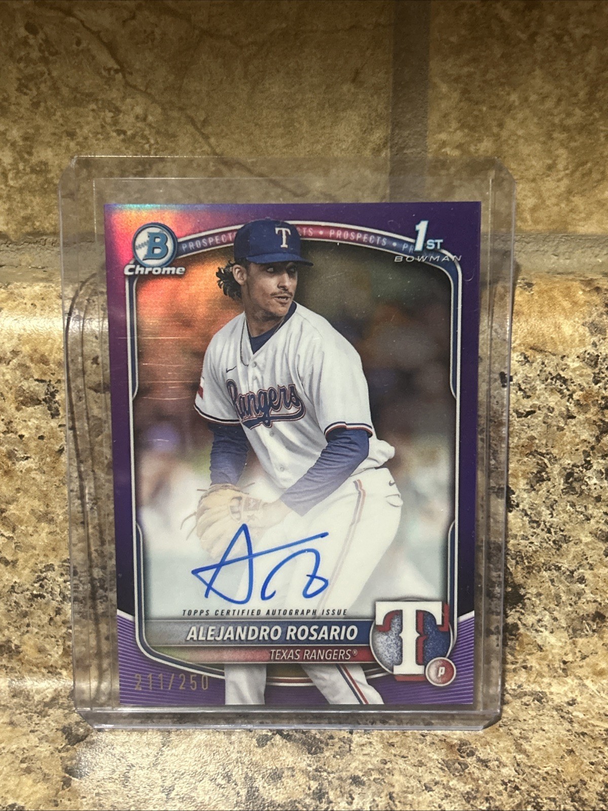 2025 Bowman Chrome Alejandro Rosario 1st Bowman Auto Purple Refractor /250